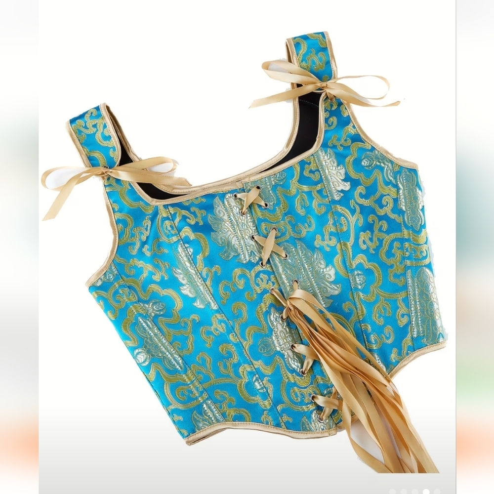 ๐บ Blue and Gold Lace-Up Corset - Picture 4 of 7